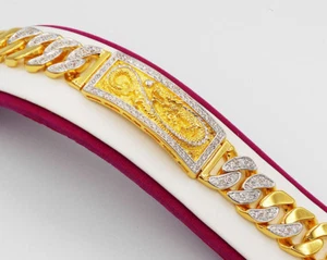 Dragon 22K 24K Thai Baht Yellow Gold CZ Bracelet Bangle 8.5 Inch Men's Jewelry - Picture 1 of 4