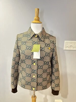 💯% Authentic! Brand New! Gucci GG WOOL BOMBER JACKET Beige and Brown size IT36 - Image 1 of 4