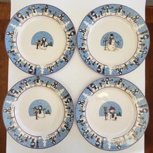 Vtg Christmas Dinner Plates Snowmen Holiday Cambridge Potteries NOS Set of 4 - Picture 1 of 11