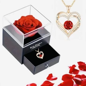Collares colgantes rojos de lujo con caja de regalo de flor de rosa para novia - Imagen 1 de 8