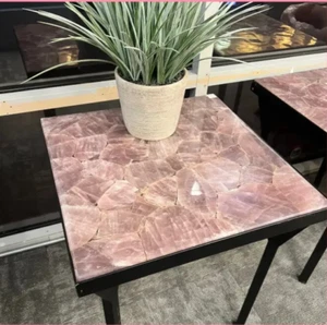 Rosenquarz Couchtischplatte | Eck Beistell Cocktail Tisch Platte | Kristall Quarz - Bild 1 von 10