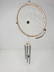 Indonesischer/balinesischer handgefertigter indianischer mittelgroßer Traumfänger weiß/hellbraun - Bild 1 von 2