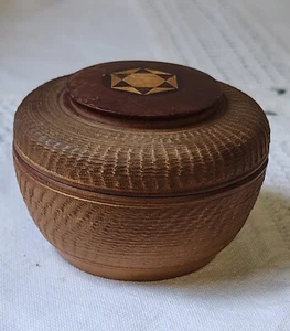 Small Antique Round Inlaid Wooden Box Tunbridge Ware Treen Marquetry Parquetry - Picture 1 of 9