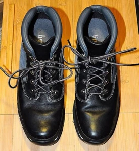 Timberland 19342 Black Leather/Gray Insert Ankle Chelsea Lace Up Boots Womens 8M - Picture 1 of 11