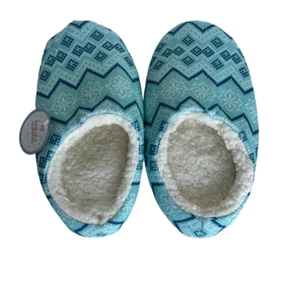 Fair Isle Hausschuhe blau flauschig bequem rutschfest Damen S/M - Bild 1 von 7