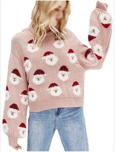 Suéter Rosa Santa Navidad Mujer’s Talla S Mangas Burbujas Miss Brillante - Imagen 1 de 7