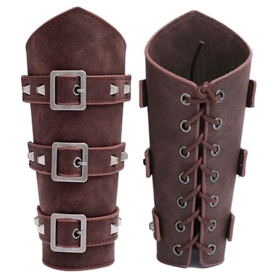 AZORA Leather Gauntlet Wristband Medieval Leather Belt Buckle Bracers Wrist B...