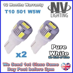 ERROR FREE CANBUS T10 501 W5W 6 LED 5630 SMD CREE side light bulbs PURE WHITE - Picture 1 of 1