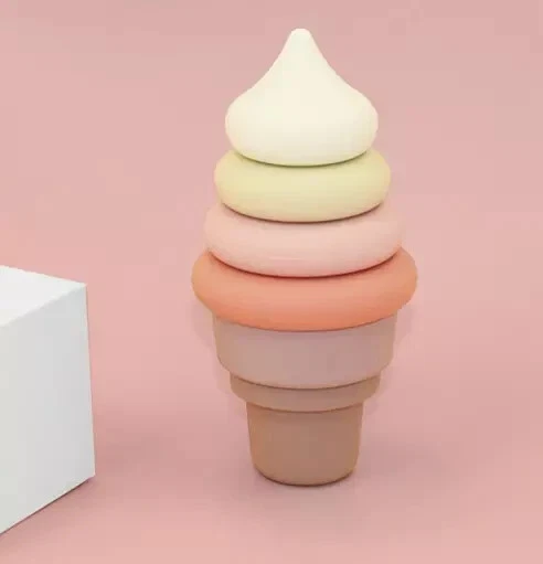 Cono de helado seguro divertido juguete apilable de silicona/juguetes para bebés bebés niños pequeños Foto 1 de 1