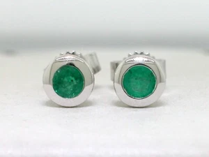 Smaragd Ohrstecker 585 Weißgold 14Kt Gold Zargenfassung 2 natürliche Smaragde - Bild 1 von 3