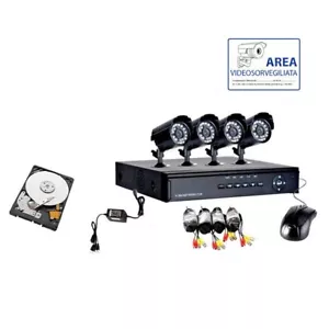KIT VIDEOSORVEGLIANZA 4 TELECAMERA INFRAROSSI HD500 + DVR + ALIMENTATORE + CAVi - Foto 1 di 5