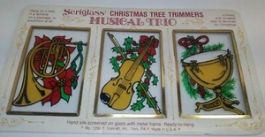 Vintage Set of Yorkraft Seriglass Christmas Tree Trimmers Musical Trio Ornaments - Picture 1 of 5