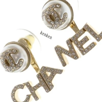CHANEL Earrings AUTH COCO CC kenkenjp 2way Logo Pearl Champagne Gold GP Medal - Image 1 of 4
