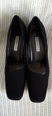 ANN MARINO NUEVO MUJER TELA NEGRA SUELA CUERO TACÓN BLOQUE ZAPATOS DE SALÓN TALLA 10M Foto 1 de 4