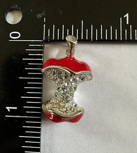 Red Enameled Rhinestone Apple Core Pendant - Picture 1 of 6