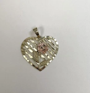 10K Two Tone Gold Rose/Heart Pendant 0.7 Grams .75"x.70" - Picture 1 of 4