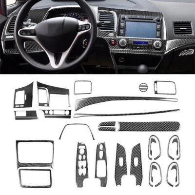 29Pcs Carbon Fiber Interior Full Kit Cover Trim For Honda Civic 8th 2006-11 - Image 1 of 4