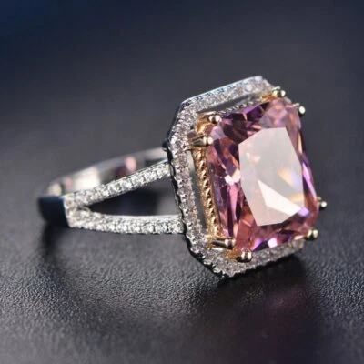 Anillo ZARD Corte Esmeralda Rosa Grande Circonita Cúbica Halo Joyería Fiesta Nupcial Foto 1 de 4