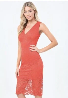 Sexy Vestido Bebe Para Mujer Naranja Sangre Midi Encaje Hasta la Rodilla Fiesta Cóctel $129 Foto 1 de 3