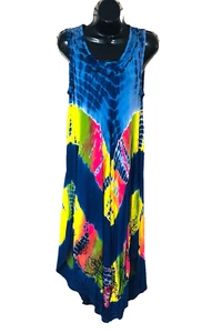 Maxi abito tubino donna nuovo con etichette tie dye garza taglia unica rayon garza spiaggia piscina $50 - Foto 1 di 8