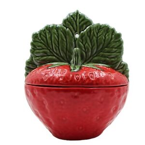 Hand-Painted Ceramic Strawberry Salt Holder, Portuguese Ceramic Salt Cellar