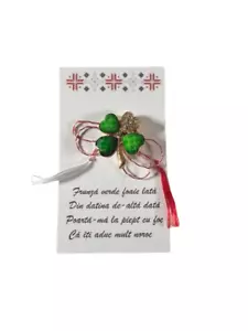 Martisor Trifoi Märzchen Charm Anhänger als Kleeblatt mit Steine aus Metall 2392 - Bild 1 von 4