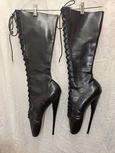 Black Leather Exteme Ballet Fetish Boots Size 11? Never Worn - Picture 1 of 10