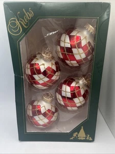 Navidad por Krebs Acebo Rojo y Dorado con Adornos de Vidrio Brillo Plateado 4 Bolas - Imagen 1 de 3