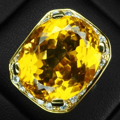 Anillos hechos a mano de oro de 24 quilates de plata de ley 925 ovalados de citrino amarillo dorado de 16,50 quilates Foto 1 de 4