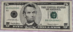 1999 $5Dollar star note, SN BB03429995* circulated - Picture 1 of 2