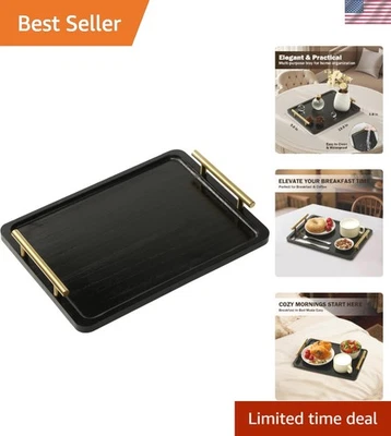 Elegante bandeja de madera para servir con asas doradas - perfecta para desayuno y decoración Foto 1 de 4