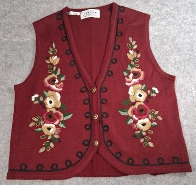 Chaleco suéter vintage Jantzen bordado a mano para mujer L Cottagecore Granny Foto 1 de 4