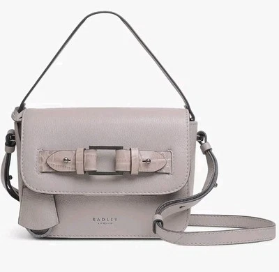 Bolso Bandolera Radley London Agnes Street Pequeño con Solapa Gris Guijarro Cuero Foto 1 de 4