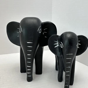 MCM Afrikanischer Stamm handgeschnitzt Elefant Holz Mutter und Baby Kunst Statue - Bild 1 von 10