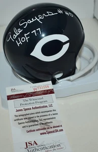 GALE SAYERS SIGNIERT CUSTOM WEISS 2 BAR VSR4 MINI HELM CHICAGO BÄREN HOF 77 JSA - Bild 1 von 7
