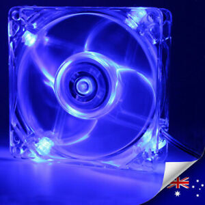 12V 80mm Quad Blue LEDs PC Case Cooling Fan With Molex 4 Pin + 3 Pin Connectors