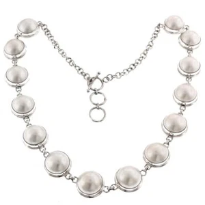 "Collar de plata 925 14 piezas blanco cadena de perlas cultivadas Mabe, 20" - Imagen 1 de 4