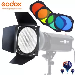 Godox Photography Studio Flash Honeycomb Grid Barn Door + 4 Color Gel Filter Kit - Picture 1 of 7