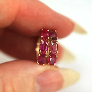 2.10 Ct Ruby Prong Earrings 14k Solid Yellow Gold - Picture 1 of 3