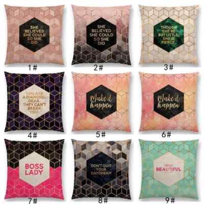 Golden Letters Pillow  Abstract Triangles Pillowcase Geometric Cushion Cover  - Image 1 of 4