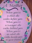 PLAQUE:  MOTHER 'When You're a Child She Walks Before You, When You're a... NEW!