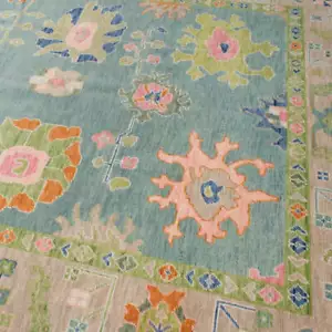 Grüner türkischer Knoten ästhetisch Blumenmuster handgeknüpft 8x10 Wollteppich für Wohnzimmer - Bild 1 von 5