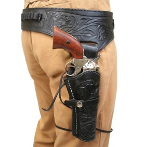 Gun Holster Belt Revolver Pistol Leather Tooled .22 .35/357 .44/45 Cal Western - Picture 1 of 5