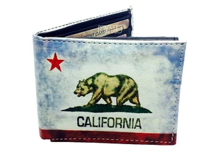 California Bear Print Bi-Fold Men's Leather Wallet - Picture 1 of 6