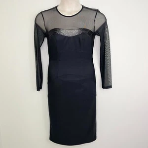 Dusk evening cocktail dress size 12 black long sheer sleeve beaded stretch - Picture 1 of 7