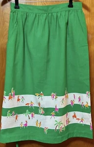 Vintage Malia Honolulu Green A Line Skirt With Tropical Women Motif - Size 12 - Picture 1 of 4
