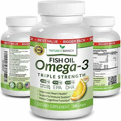 Nature's Branch Best Triple Strength Omega 3 Fish Oil  2500mg 180 Pills