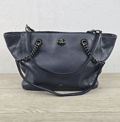 Bolso de Hombro Coach Turlock Ciruela Cuero Guijarro Azul Marino Cadena 57107 Foto 1 de 4