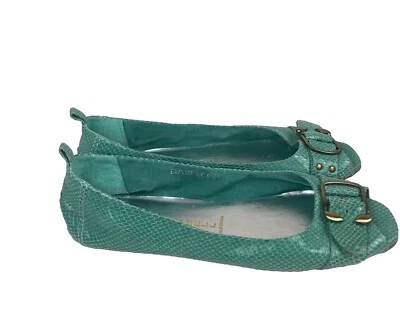 Jeffrey Campbell Expose Ex Ballet Plano con Hebilla Dorada Cuero Animal Talla 9M Verde Foto 1 de 4