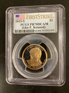 2015 S John Kennedy Proof Dollaro Presidenziale Oro $1 PCGS PR70 PF70 - Foto 1 di 4